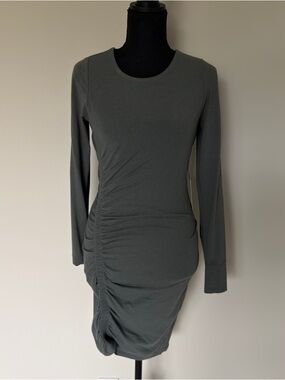 Express Long Sleeve Ruched Bodycon Dress in Olive